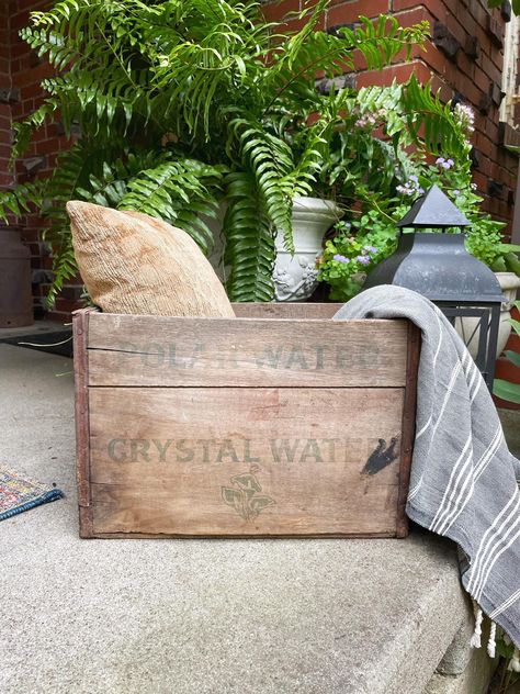 Vintage Primitive Wooden Water Crate Old Advertising Polar Water Pittsburgh Industrial Farmhouse Decor, Old Advertising, Craft Supply Storage, Wooden Fruit, Pillow Storage, Magazine Storage, Water Company, Fruit Crate, Vintage Boxes Wooden