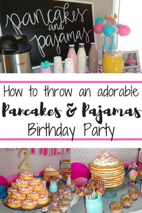 Pancakes and Pajamas birthday party decoration ideas. Food table. Pancake cake. Brunch Pancakes And Pajamas Birthday Party, Pajamas Birthday Party, Birthday Party Decoration Ideas, Birthday Pancakes, Pajama Birthday Parties, Birthday Breakfast Party, Brunch Party Decorations, Pancake Party, Pancakes And Pajamas