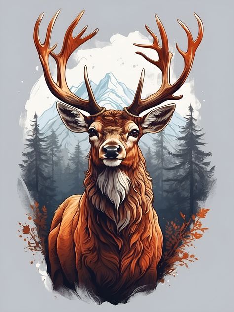 Deer Art Illustration, Elk Drawing, Deer Artwork, Deer Drawing, Deer Illustration, Deer Painting, Spirit Animal Art, Eagle Art, Sketch Tattoo Design