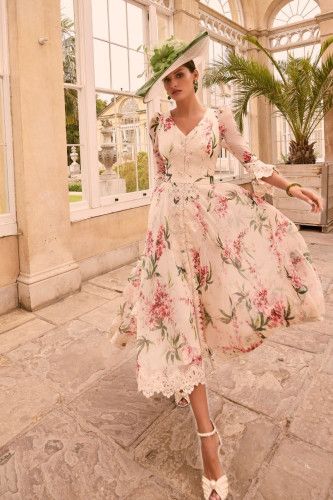 Wedding Outfits For Family Members, Veni Infantino, Ronald Joyce, Wedding Dress Cake, Occasion Wear Dresses, Coral Print, Full Skirt Dress, Ankle Length Dress, Short Lace Dress