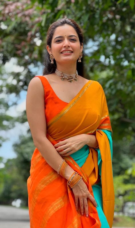 Orange Sarees, Ashika Ranganath, Indian Wedding Gowns, Mysore Silk Saree, Mysore Silk, Orange Saree, Simple Sarees, The Modern Bride, Wedding Look