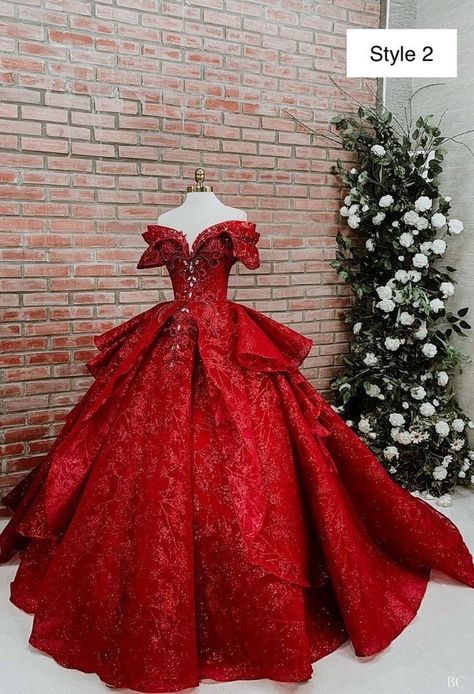 Filipina Debut, Red Ballroom Dresses, Dress Debut, Red Princess Dress, Birthday Gowns, Vestido Charro, Debut Gowns, Red Wedding Gowns, Red Ball Gowns