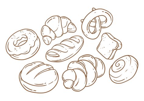 Collection of hand drawing cartoon bread vector Bread Doodle Drawing, Pandesal Drawing, Baked Goods Drawing, Bread Drawing Simple, Bread Doodle, Bread Graphic, Bread Drawing, Hand Drawing Cartoon, Bread Vector