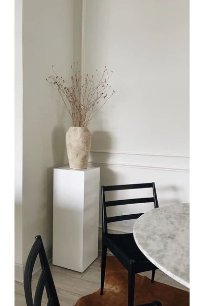 Cb2 city slicker pedestal, pottery barn vessel vase, west elm black dining chair, cow hide, marble dining table #liketkit http://liketk.it/35D03 @liketoknow.it #StayHomeWithLTK #LTKhome @liketoknow.it.home Pedestal With Vase, Small Pedestal Table, Black Dining, Marble Dining Table, Black Dining Chairs, Heritage House, Black Chair, Marble Dining, Dining Table Marble