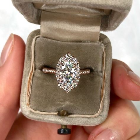 Kristin Coffin Jewelry, Coffin Jewelry, Statement Engagement Ring, Pretty Engagement Rings, Oval Moissanite Ring, Ring Inspiration, Vintage Halo, Ring Inspo, Cute Engagement Rings