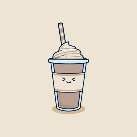 Cute Cup Drawing, Cute Milkshake Drawing, Kawaii Coffee Cup, Chocolate Illustration Cute, Cute Drinks Drawing, Frappe Drawing, Frappuccino Drawing, Whipped Cream Drawing, Cute Coffee Drawings