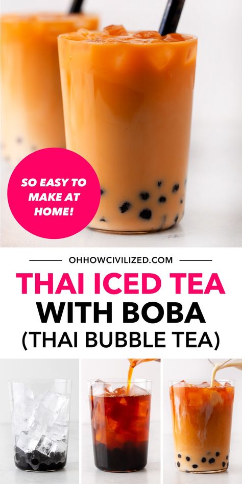 Thai Tea Boba, Thai Tea Recipes, Bubble Tea At Home, Black Tea Recipe, Hot Tea Recipes, Boba Tea Recipe, Boba Recipe, How To Make Bubbles, Sweet Tea Recipes