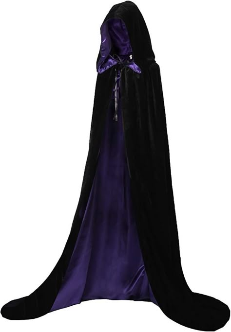 Cloak Clothing, Cloak With Hood, Medieval Cloak, Black Cloak, Medieval Clothes, Hooded Cloak, Black And Purple, Fashion Design Drawings, Fantasy Dress