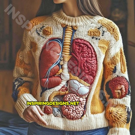 These Human Anatomy Sweaters Bring Science and Style Together – Inspiring Designs Weird Sweaters, Anatomy Sweater, Weird Style, Heart And Lungs, The Human Body, Human Anatomy, Lungs, Picture This, Art Journal Pages