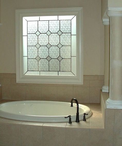 madeintheshadeblindsandmore - faux stained glass window - bathroom - windowless room Bathroom Window Dressing, Bathroom Window Treatments, Bathroom Blinds, Fake Window, Faux Window, Bathroom Window, Kitchen Blinds, Large Window, Garden Tub