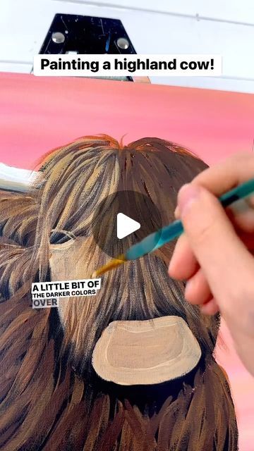 How To Paint A Highland Cow Easy, Acrylic Highland Cow Painting, How To Paint Cow Print Step By Step, Diy Highland Cow Painting, Cow Painting Ideas On Canvas, Painting A Highland Cow, Highland Cow Painting Tutorial, How To Paint A Cow, How To Paint A Highland Cow