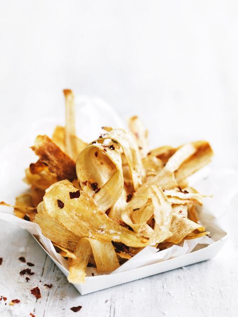 Spicy Parsnip Chips | Donna Hay Salt Snacks, Chips Spicy, Parsnip Chips, Healthy Salt, Parsnip Recipes, Donna Hay Recipes, Potatoe Salad, Chip Recipes, Appetizer Party