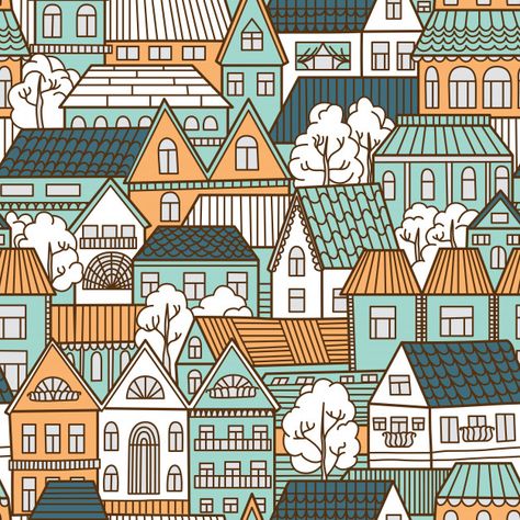 Christmas Town Illustration, Town Illustration, Trees Vector, Window Mural, Vector Patterns Design, Colorful Houses, Abstract Art Painting Techniques, Pottery Houses, Doodle Art Drawing