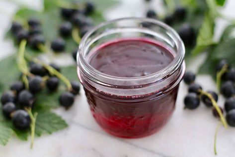 Black Currant Jelly | Life with Jane Blueberry Pancake Syrup, Black Currant Recipes, Paleo Camping, Homemade Blueberry Pancakes, Blackcurrant Jelly, Blueberry Syrup Recipe, Homemade Syrups, Currant Recipes, Fruit Butter