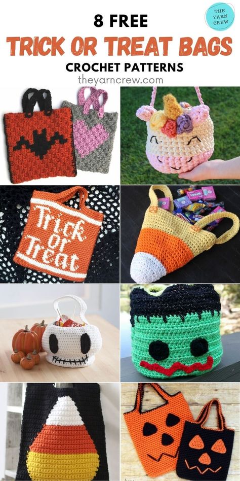 Crochet Puppets, Crocheted Halloween, Spider Crochet, Halloween Trick Or Treat Bags, Lavender Chair, The Lavender Chair, Cards Tutorial, Yarn Creations, Bag Crochet Pattern