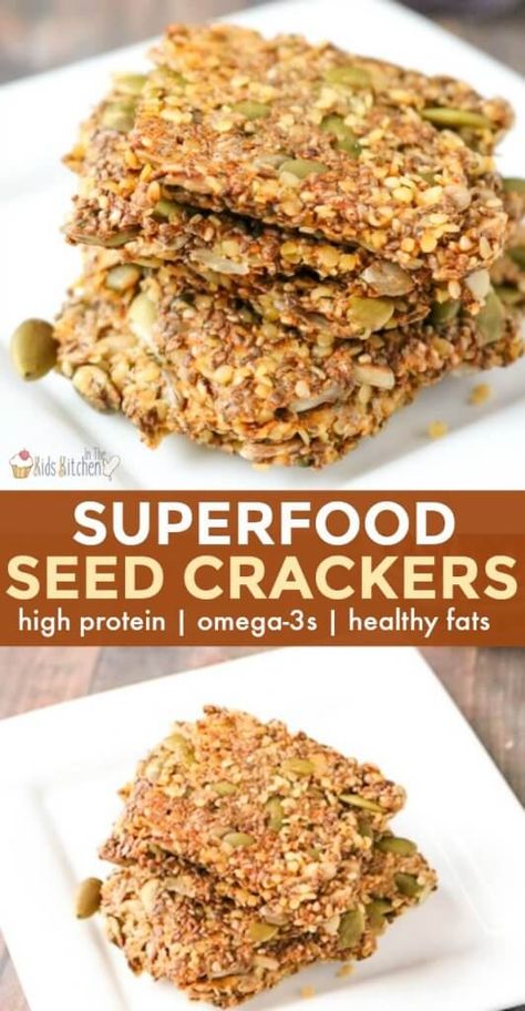 Protein Crackers, Homemade Seed Crackers, Seed Snacks, Superfood Snacks, Seed Crackers Recipe, Healthy Crackers, Seed Crackers, Crackers Recipe, Gluten Free Crackers