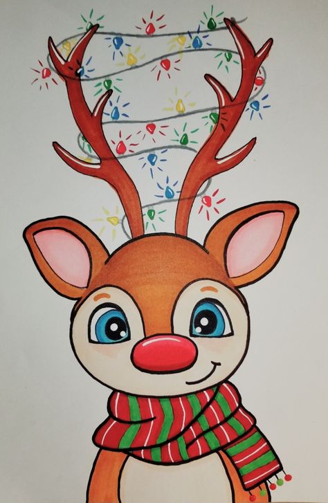 Drawing by @Jaimes_palette #reindeerdrawing #reindeerart #howtodraw #caliartmarkers #christmasart #drawing #kidsart #kidsdrawing #childrensart #caliart #art #markers #colorfuldrawing #coloring #artincolor Christmas Marker Drawing, Christmas Art Ideas Drawing, Christmas Drawing Ideas Creative, Christmas Drawings For Kids, Reindeer Drawing, Merry Christmas Coloring Pages, Art Markers Drawing, Markers Drawing Ideas, Cute Easy Paintings