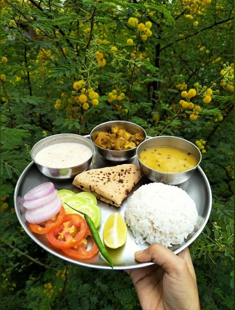 Yellow daal, chawal, roti, chach, salad and kele ki sukhi sabji Daal Chawal, Indian Thali, Indian Diet, Web Story, Chapati, Indian Food Recipes Vegetarian, Recipes Vegetarian, Veg Recipes, Indian Food