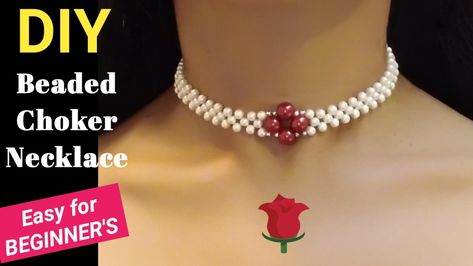 Choker Necklace Diy, Fabric Christmas Cards, Diy Pearl Necklace, Pearl Statement Necklace, Pearls Diy, Vintage Choker, Beaded Necklace Diy, Necklace Tutorial, Necklace Diy