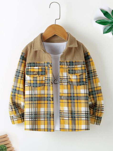 Multicolor Casual  Long Sleeve Polyester Plaid Other  Non-Stretch Spring/Fall Toddler Boys Clothing Fall Plaid Shirt With Patch Pockets, Flannel Boy, Baby In Flannel Plaid Shirts, Kids Flannel Shirt, Boys Plaid Shirt, Check Material, Summer Plaid, Baby Boy Tops, Check Shirts