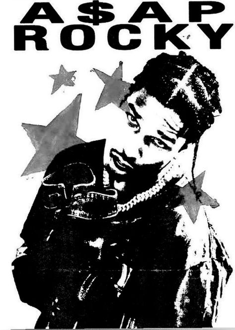 Asap Rocky Drawing, Asap Rocky Poster, Rocky Poster, Face Stencils, Wall Pics, Black And White Stickers, Music Poster Design, Vintage Poster Design, Trippy Wallpaper