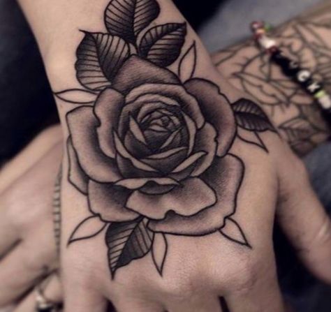 Rose Tattoo Men Hand, Tattoo Men Hand, Trendy Hand Tattoos, Rose Tattoo Men, Tatoo Rose, Tattoos Large, Black And Grey Rose Tattoo, Hand Tattoos For Men, Simple Hand Tattoos