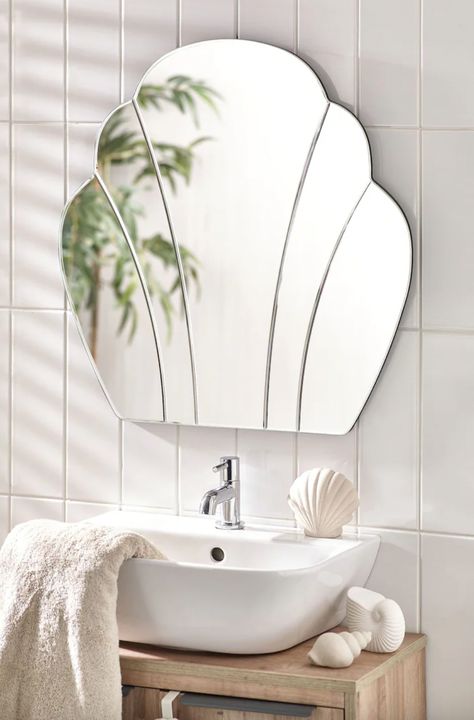 Seashell Shaped Mirror, Shell Shaped Mirror, Decorating Apartment, Shape Mirror, Shell Tiles, Bachelorette Pad, Shell Mirror, Shaped Mirror, Mirror Bathroom