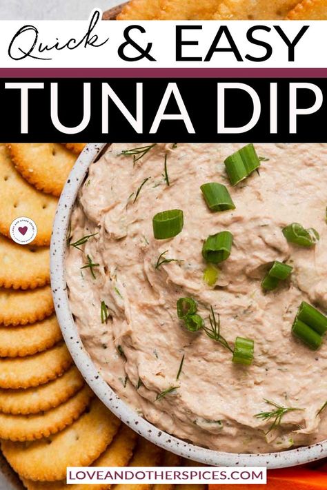 Creamy, flavorful tuna dip is the perfect appetizer for game day, parties or any gathering. It's easy to make, and it's sure to be a hit with everyone. Are you looking for an easy and delicious dip to serve at your next game-day party? Look no further than this creamy Tuna Dip recipe! Not only is it simple to make, but its light and refreshing flavor makes it a perfect snack or appetizer. | @loveandotherspices Smoked Tuna Dip, Tuna Appetizer, Tuna Dip, How To Make Tuna, Smoked Tuna, Cold Dip Recipes, Canned Tuna, Dip Recipes Easy, Air Fryer Chicken