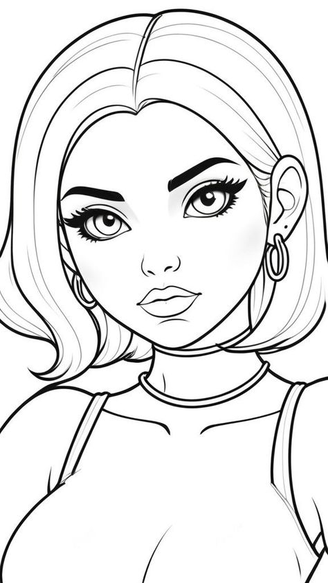 Baddie Coloring Pages Easy, Baddie Coloring Pages Printable, Drawing Ideas Y2k, Baddie Coloring Pages, Baddie Drawings, People Coloring Pages, Glamour Outfit, Baddie Style, Easy Love Drawings