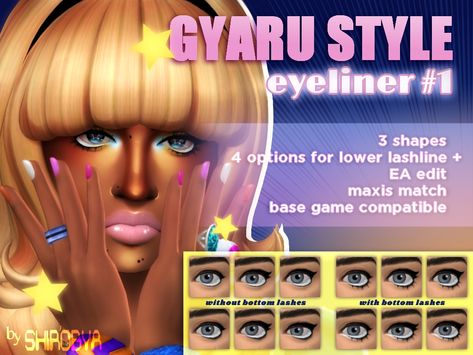 Sims 4 Gyaru Cc Maxis Match, Sims 4 Cc Mall Goth, Gyaru Makeup Sims 4 Cc, Sims 4 Cc Gyaru Makeup, Ts4 Male Cc Hair, Gyaru Eyeliner, Sims Gyaru, Gyaru Sims 4 Cc, Ts4 Makeup