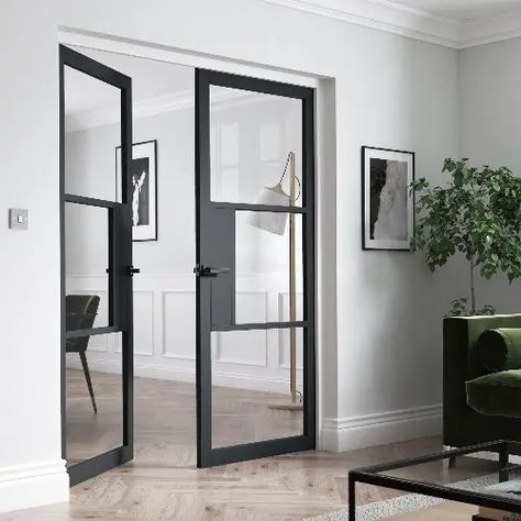 Black Glazed Internal Doors, Internal Steel Doors, Brushed Chrome Door Handles, Grey Internal Doors, Grey Interior Doors, Black Drawer Handles, Internal Double Doors, White Internal Doors, Internal Glass Doors