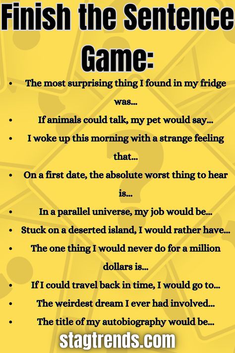 Finish The Sentence Game Sentence Writing Games, Finish The Sentence Game Funny, Finish The Sentence Game, Fun Couple Questions, Simon Says Game, Finish The Sentence, Text Games, Sentence Activities, Complete The Story