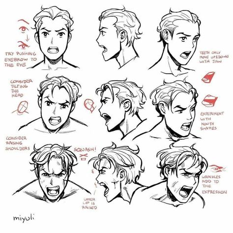 Anger Drawing, Screaming Drawing, Facial Expressions Drawing, Face Line Drawing, Girl Face Drawing, Drawing Face Expressions, Comic Face, Cartoon Drawing Tutorial, Sketch Poses