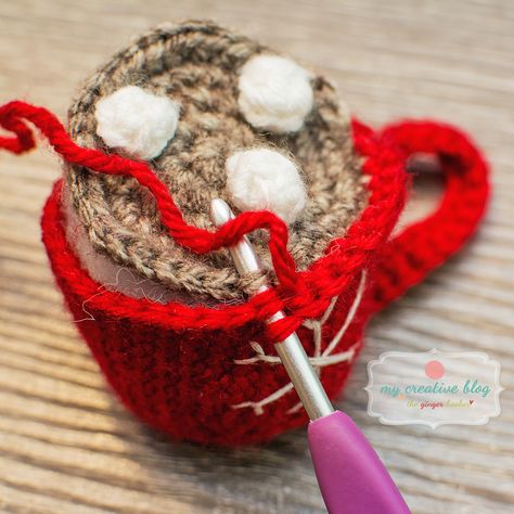 Christmas Mug Ornaments – Crochet Pattern – My Creative Blog Crochet Hot Chocolate Mug, Crocheted Ornaments, Xmas Crochet, Ornaments Crochet, Christmas Decs, Crochet Ornament Patterns, Single Crochet Decrease, Winter Crochet, Crochet Xmas