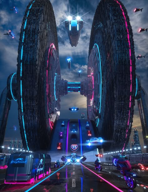 Cyberpunk Car Concept Art, Kota Masa Depan, Cyberpunk Vaporwave, Futuristic Cities, Art Cyberpunk, Foto Newborn, Scifi Art, Science Fiction Artwork, Sci Fi City