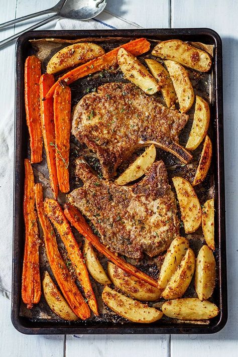 Sheet Pan Pork Chops, Sheet Pan Pork, Pan Pork Chops, Pork Chop Recipes Crockpot, Pork Chops And Potatoes, Pork Chop Recipes Baked, Pork Chop Dinner, Sheet Pan Suppers, Sheet Pan Dinners Recipes