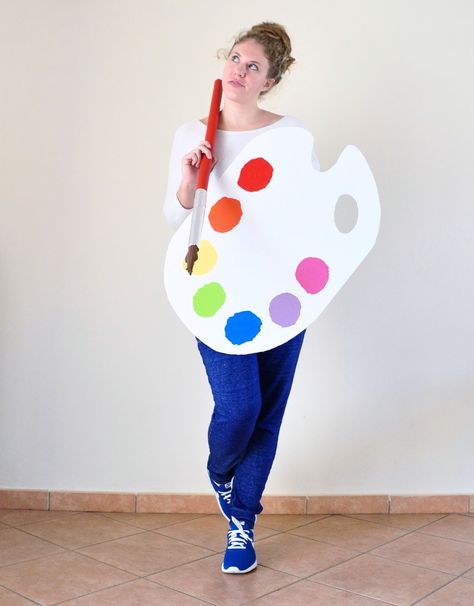 Easy DIY Painters Palette costume. Do it yourself. last minute Halloween costumes. artist Painter Costume, Adult Face Painting, Diy Costumes Kids, Costumes Kids, Painters Palette, Art Outfits, Black Halloween Dress, Last Minute Halloween Costumes, Pallet Painting