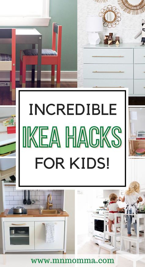 These IKEA hacks for kids are SO stylish and cool. Love them! #kidsdecor #ikeahack #ikeahacks #kidsdesign #kidsroomThe best IKEA hacks for kids rooms! DIY your child's room on a budget with these amazing IKEA hacks for kids! From beds to dressers and play sets these ideas are great! Perfect toddler bedroom ideas and helper stands! Love these!! #parenting #playrooms #bedrooms #ikeahacks #ikea #budget #forkids #parentinghacks #diy Ikea Hack Kids Bedroom, Ikea Toddler Room, Ikea Kids Bedroom, Kids Bedroom Flooring, Ikea Nursery Hack, Ikea Hack Kids, Nursery Hacks, Ikea Kids Room, Best Ikea Hacks