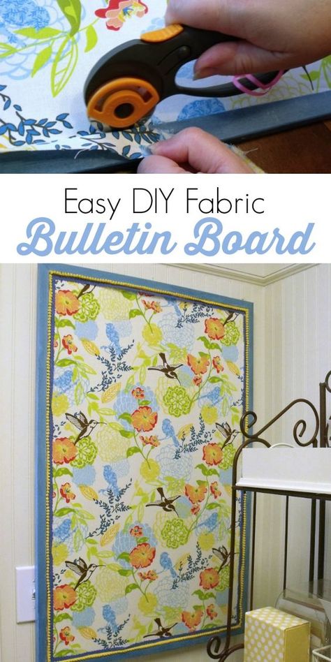 Fabric bulletin boards can be expensive, but you can easily and inexpensively make one of your own using this tutorial. Wall Covering Ideas Diy, Bulletin Board Ideas For Home, Playroom Update, Bulletin Boards Ideas, Breaker Box Cover, Wall Covering Ideas, Fabric Covered Bulletin Board, Fabric Corkboard, Office Bulletin Boards