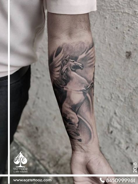 Winged Horse Tattoo, Greek God Tattoos, Greek God Statues, Horse Wings, Sparta Tattoo, Pegasus Tattoo, Greek God Tattoo, Solid Black Tattoo, Realistic Tattoo Sleeve