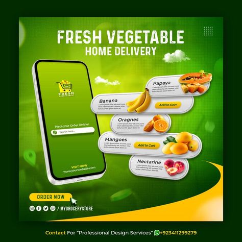 Fruit Grocery, Ads Creative Advertising Ideas, Social Media Branding Design, Grow Instagram, Vegetable And Fruit, Social Media Advertising Design, Creative Advertising Design, Graphic Design Ads, Food Graphic Design