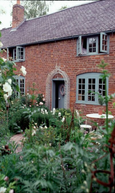 Debbie Johnson home owner of Powder Blue on Behance Brick Cottage, Cottage Windows, House Trim, Cottage Exterior, Country Cottage Decor, Red Brick House, Brick Exterior House, Window Color, Dream Cottage