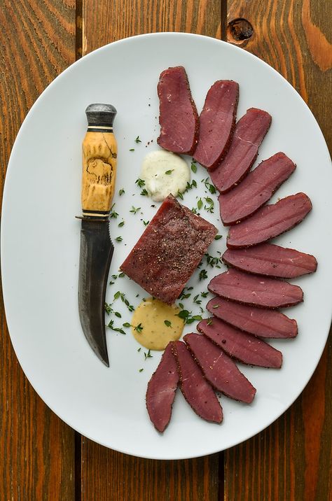 Venison Loin, Venison Backstrap Recipes, Smoked Venison, Backstrap Recipes, Horseradish Cream Sauce, Venison Backstrap, Game Meat, Horseradish Cream, Canadian Bacon