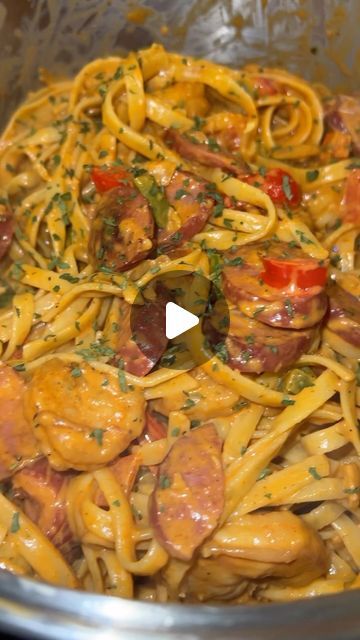 Pasta With Fettuccine Noodles, Sausage And Fettuccine, Fettuccine Noodles Recipes, Sausage Noodle Recipes, Voodoo Pasta Recipe, Pasta Jambalaya Recipe, Jumbolia Recipes, Shrimp And Sausage Recipes, Jambalaya Pasta Recipe