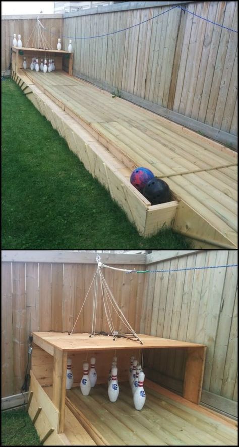 Diy Bowling, Backyard Games Kids, Bowling Lane, Geek House, Pergola Diy, Diy Playground, Outdoor Spa, Bowling Alley, Backyard Playground