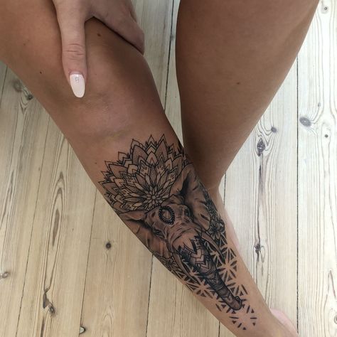 Calf Elephant Tattoo, Animal Shin Tattoos For Women, Elephant Tattoos Shin, Elephant Shin Tattoos For Women, Animal Shin Tattoo, Elephant Shin Tattoo, Shin Tattoos For Women Ideas, Elephant Foot Tattoo, Shin Tattoos For Women