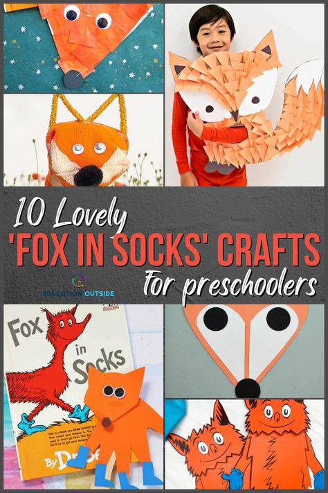 Dr Seuss Fox In Socks Craft, Preschool Fox Activities, Fox In Sox Snack Ideas, Fox In Socks Activities Preschool, Fox In Socks Activities, Fox In Socks Craft, Dr. Seuss Crafts, Prek Themes, Socks Craft