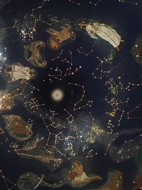 Moody Celestial Aesthetic, Celestial Boho Aesthetic, Star Esthetics, Astrology Museum, Astrology Ceiling, Astrology Room Aesthetic, Astrology Bedroom Aesthetic, Astrology Wallpaper Aesthetic, Constellations Aesthetic