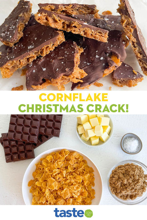 On Christmas, there's always room for some cornflake crack...get ready to literally *crack* this school fete-inspired snack. Christmas Cookies With Corn Flakes, Clod Hoppers Recipe, Treats With Corn Flakes, Christmas Cornflake Cookies, Cornflake Clusters Recipe, Chocolate Cornflake Crackles, Cornflake Christmas Cookies, Frosted Flakes Dessert, Things To Make With Corn Flakes