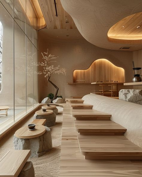 Contemporary Cafe Designs with a Touch of Zen Zen Art Studio, Zen House Design, Contemporary Cafe, Cafe Designs, Store Display Design, Zen House, Meditation Studio, Japanese Style House, Zen Space